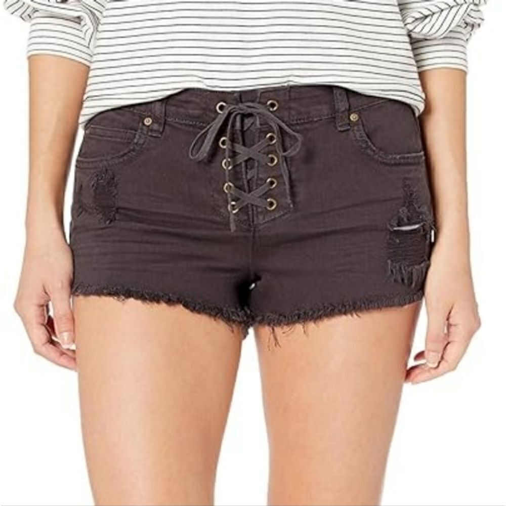 Billabong Lace up Denim Shorts in Charcoal Black Size 27